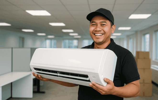 Baru pindahan kantor? Abang benerin siap untuk bongkar pasang AC dengan cepat dan rapih!