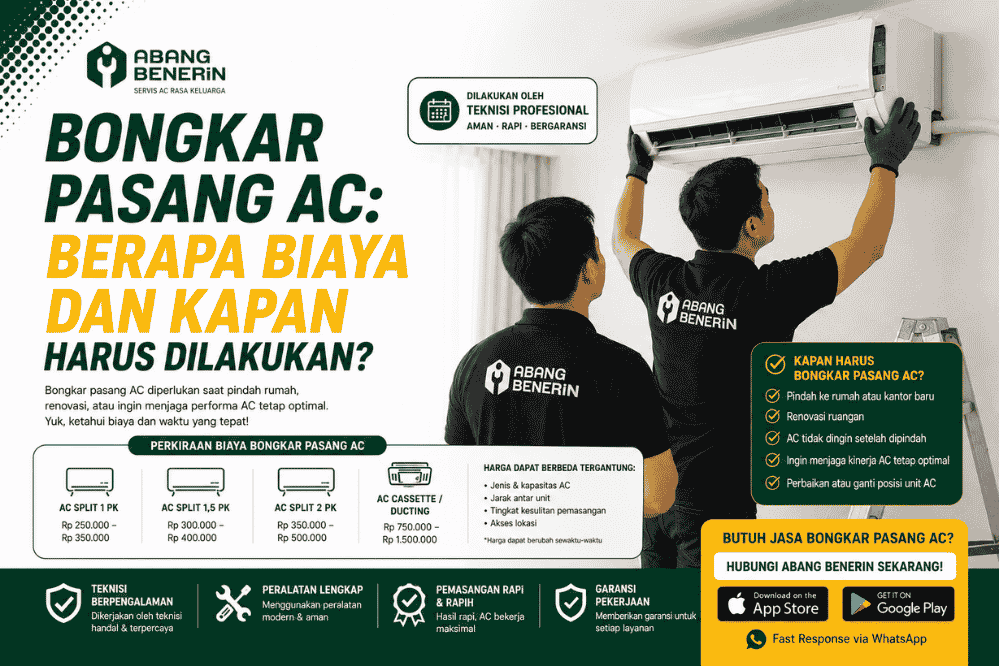 Bongkar Pasang AC : Berapa biaya dan kapan harus dilakukan